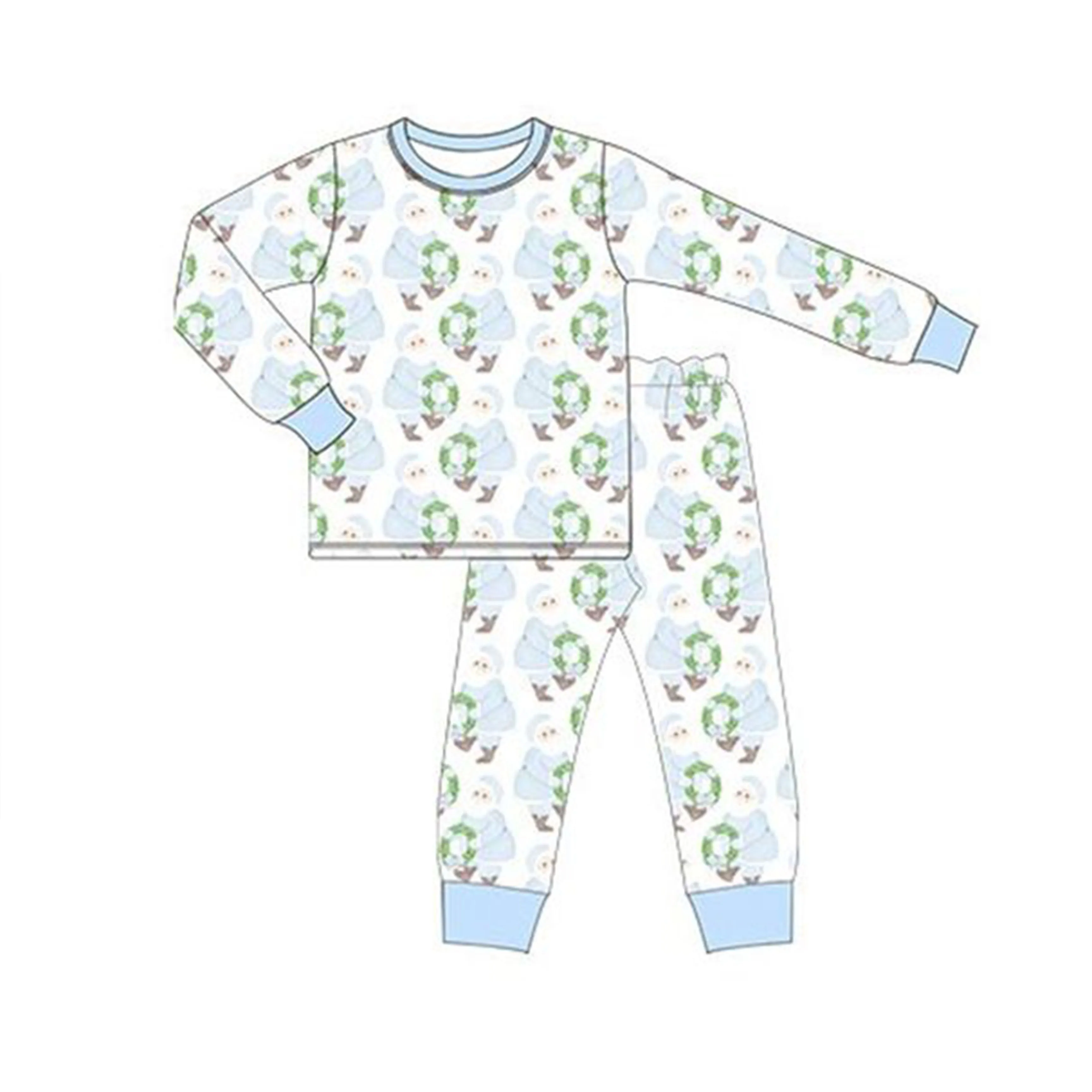 Wholesale Children Christmas Pajamas Long Sleeves Baby Girl Boy Santa Shirt Set Kids Pants Toddler Outfit Nightwear Sleepwear view 3