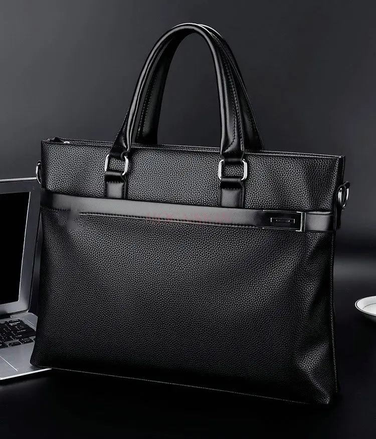 1pcs Large capacity business handbag, men's briefcase, soft leather men's bag, A4 shoulder bag, crossbody computer bag