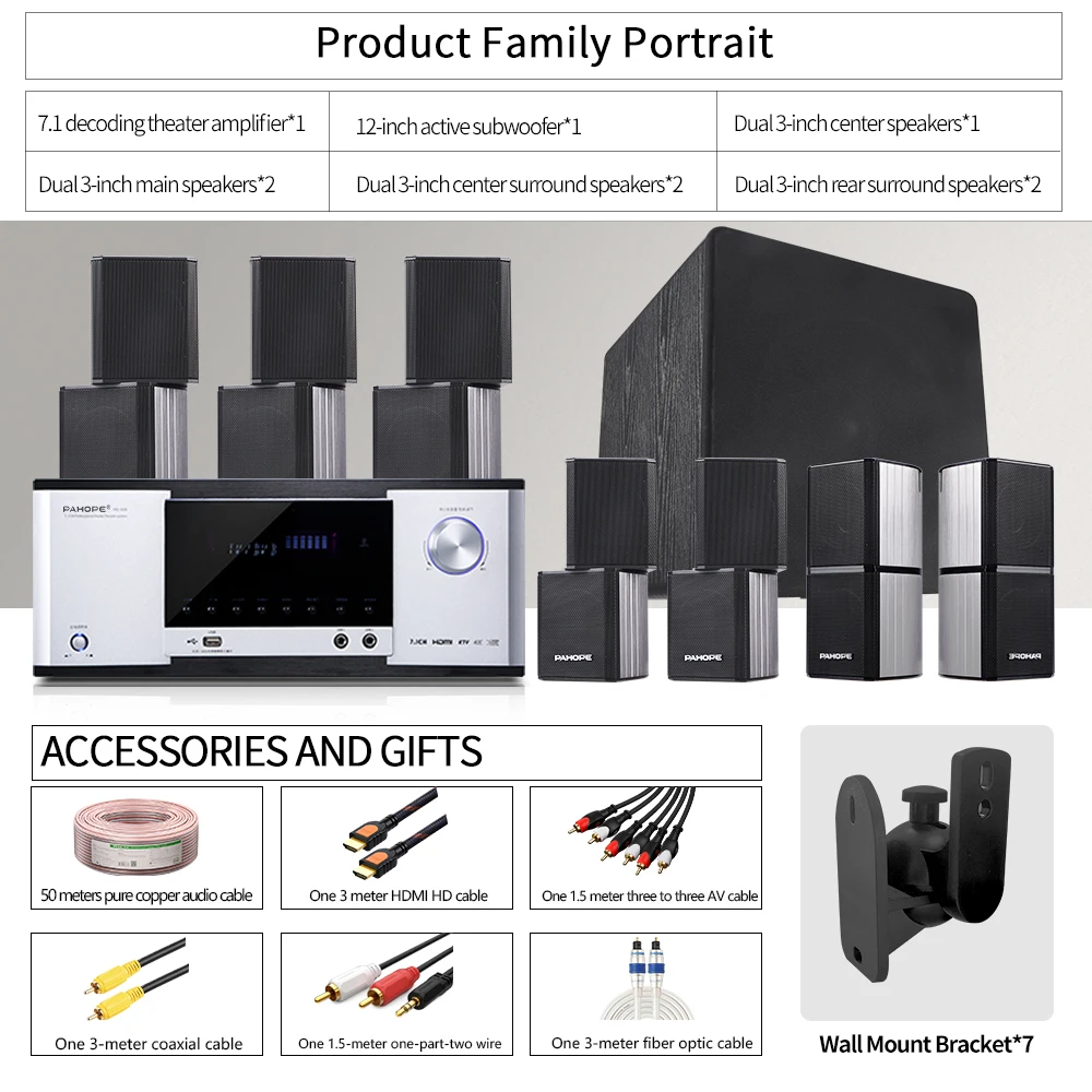 2025 hot sale 7.1DTS Mini Satellite Home Theater Sound System BT HD Digital Decoding Amplifier Surround Combined Speaker System