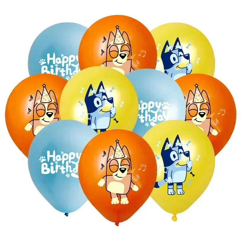 10Pcs Bluey Balloons Latex Cartoon Anime Bluey Bingo Birthday Party Decorations Baby Shower Kids 12 Inch Helium Balloon