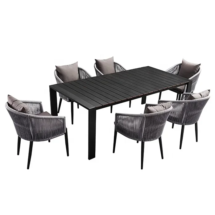 

Modern Garden Furniture Aluminum With Rope Dining Table Set Black Bar Hotel Apartment Outdoor Table And Chair