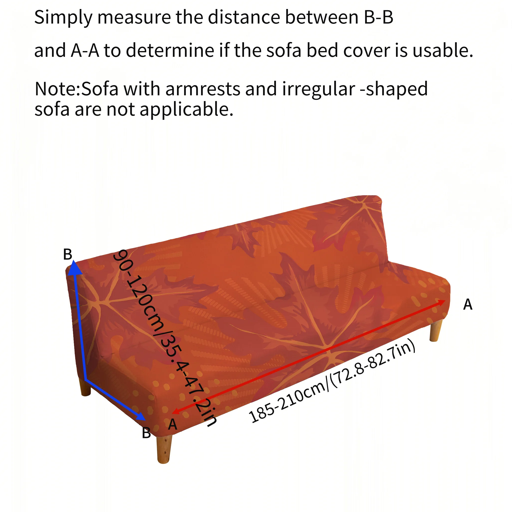 Orange Red Maple Leaf Sofa Bed Cover, Elastic Armless Sofa Cover, Dustproof and Non-Slip Furniture Protective Cover