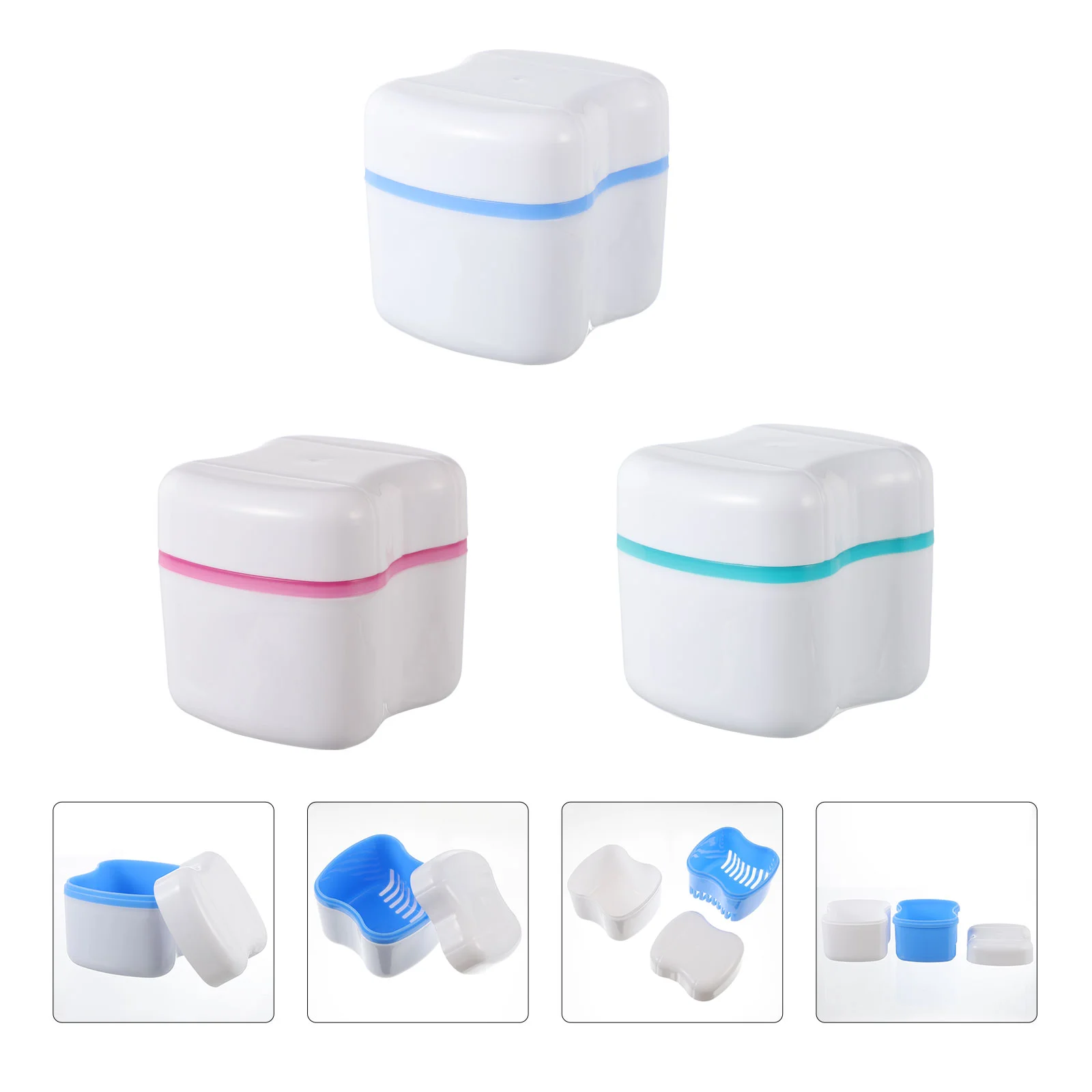 

3 Pcs False Teeth Storage Case with Clip Box Container Fake