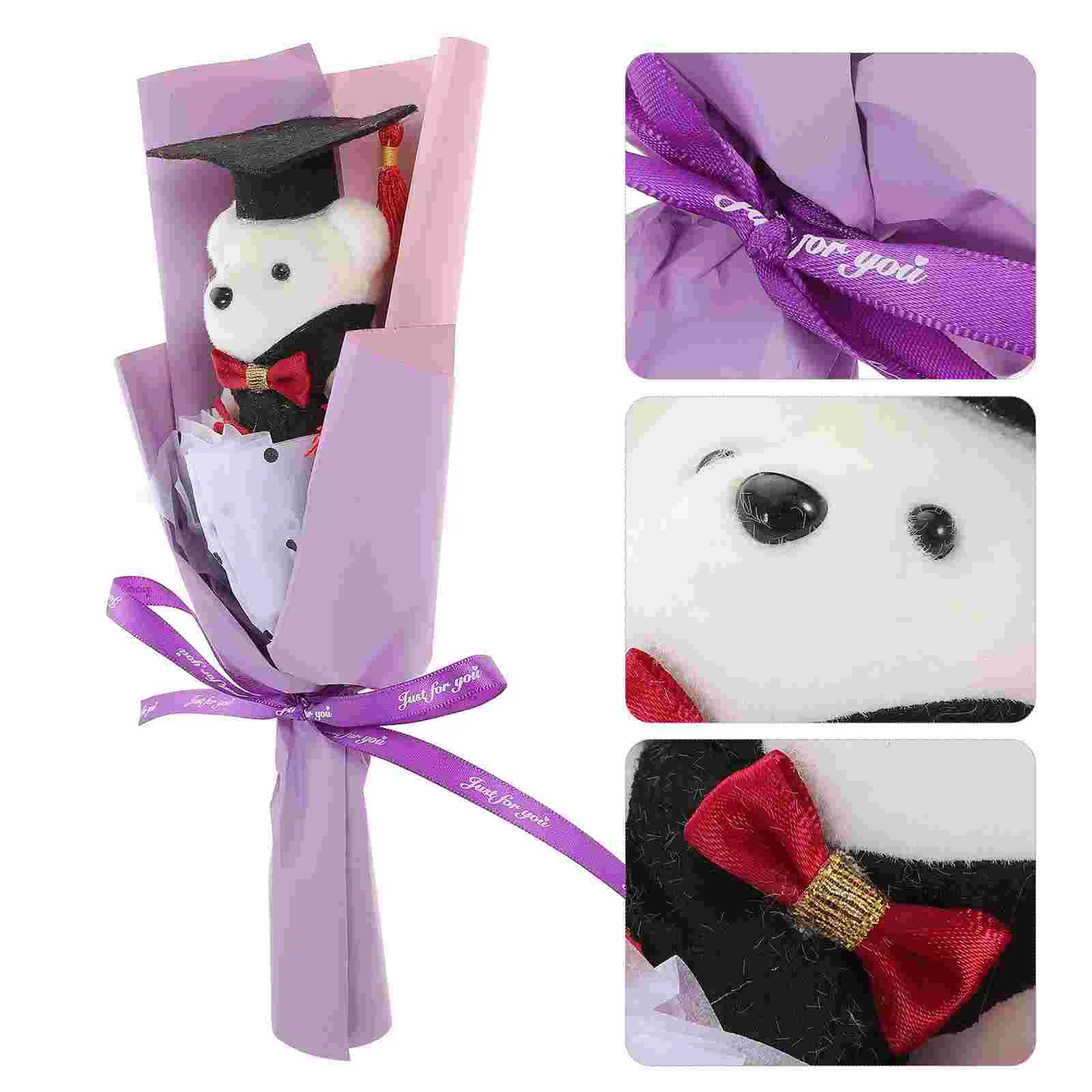 Graduation Bear Bouquet Purple Gift Artificial Distinctive Party Favor Ornament Cloth Figurine Decorative Ornaments Plush