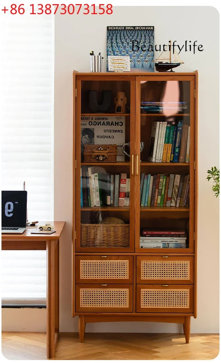 Nordic Antique Style Solid Wood Bookcase Household Minimalist Display Cabinet