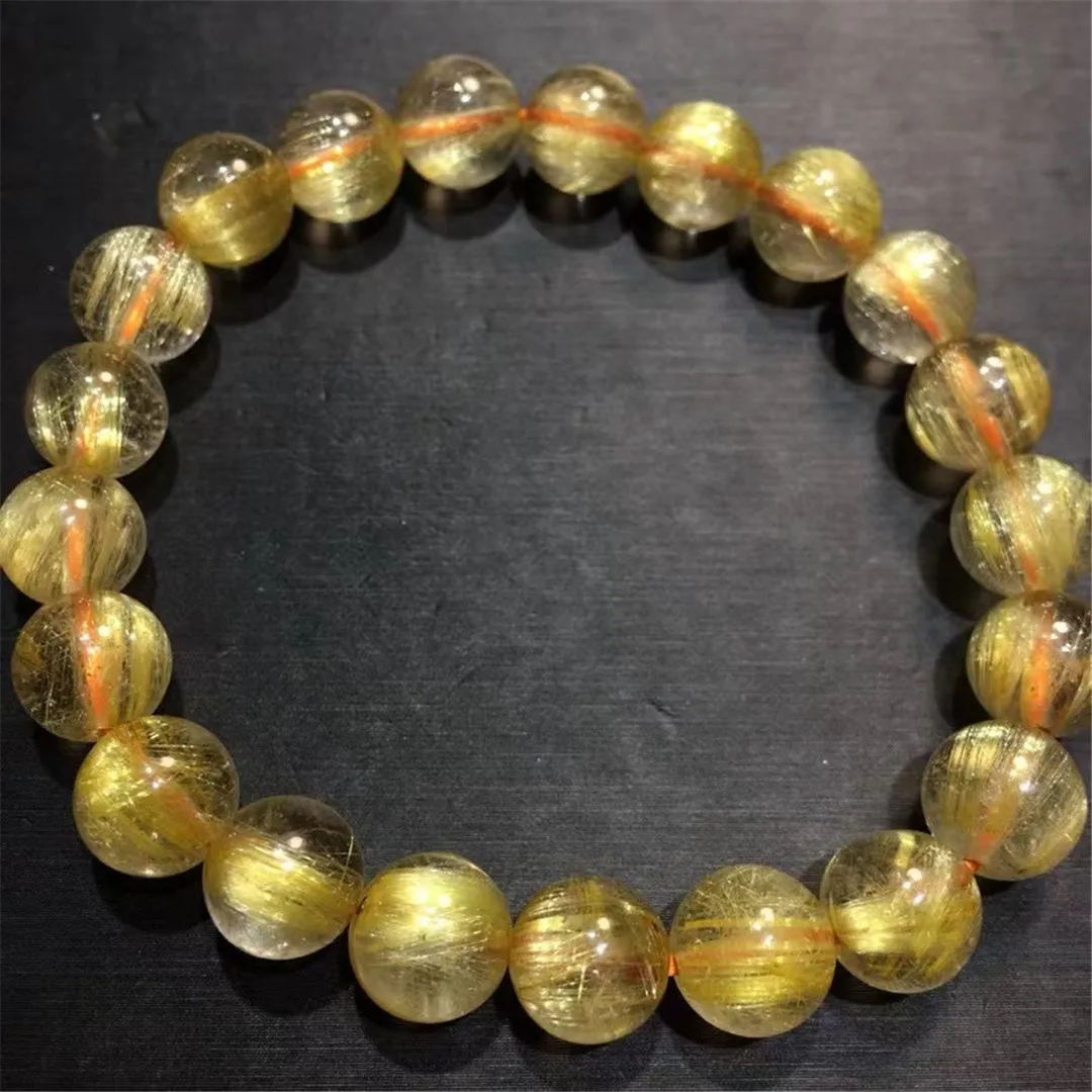 

9mm Natural Gold Hair Rutilated Quartz Bracelet Jewelry For Woman Man Luck Gift Gemstone Rare Crystal Beads Strands AAAAA