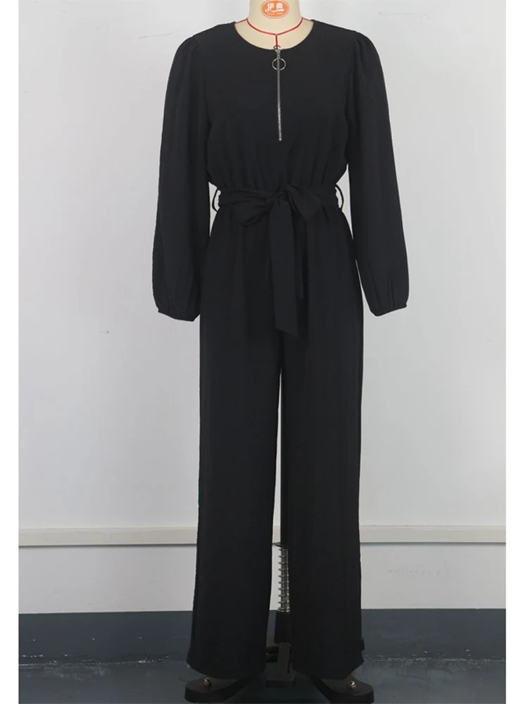 Lässiger langer Sve-Overall mit Gürtel, Hose mit geradem Bein, Reißverschluss, runder, ne-teiliger Anzug, Street Sle, hohe Taille, lange Hose...