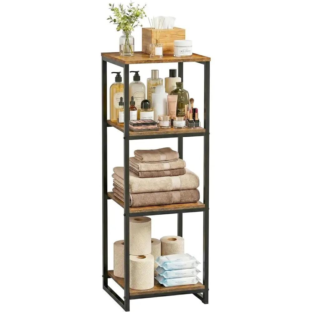 

Узкий 4-ярусный металлический стеллаж, высотой 33,7 дюйма, для ванной, прачечной, кухни, гостиной, цвет: рустик-коричневый
