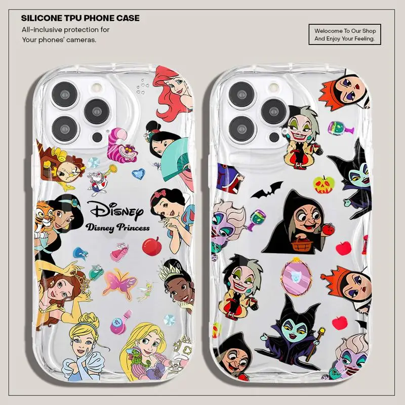 Disney Princess Cute Cover Phone Case for Apple iPhone 13 15 16 Pro Max 14 13 Pro 11 12 14 Plus 15Plus Wave Soft TPU