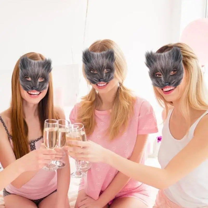 B95F ぬいぐるみ猫フェイスマスク子供大人用ハロウィンドレスアップ、コスプレ動物マスク仮面舞踏会カーニバルコスプレパーティー用