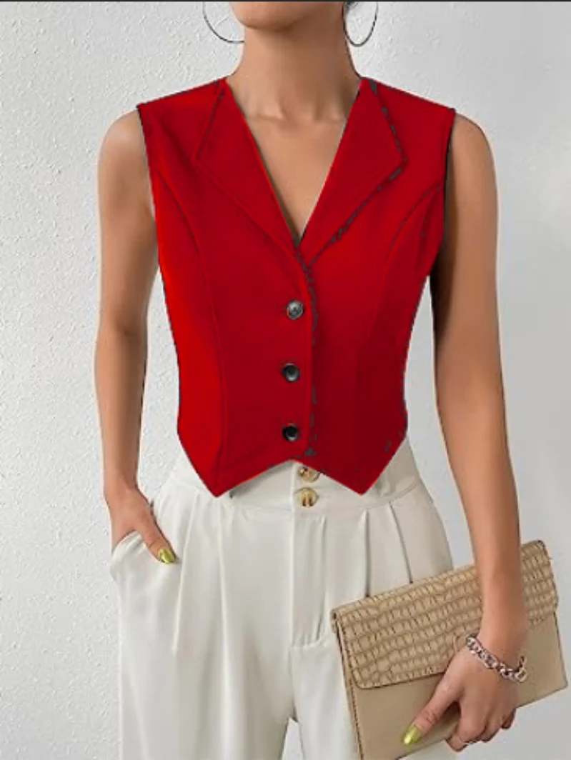 Sleeveless Vests for Women Slim Fit Single Breasted Casual Commuter Short Blazer Elegant Ladies Coat Top Women