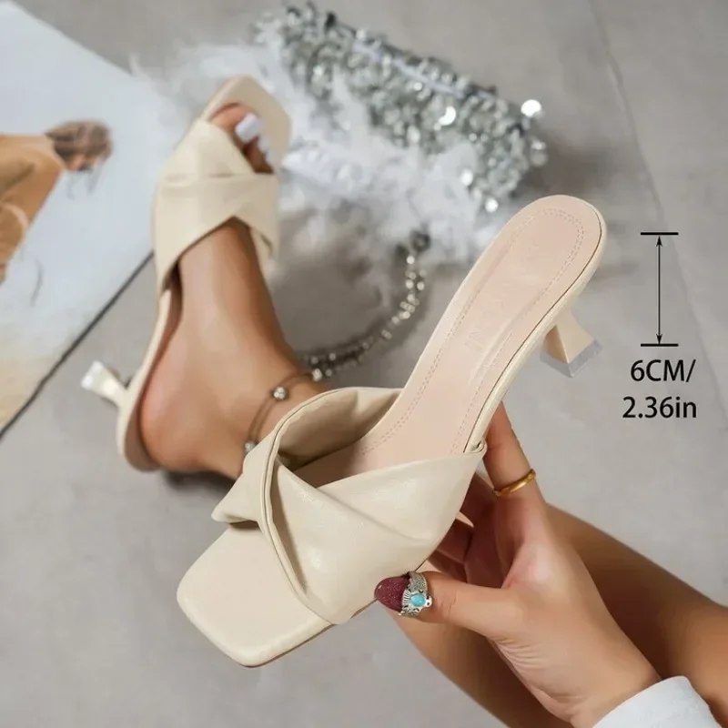 Summer Fashion Simple Ladies Slippers Dew Feet High Heels Solid Color Comfortable Sandal Fashion Party Stripper Shoes for Women