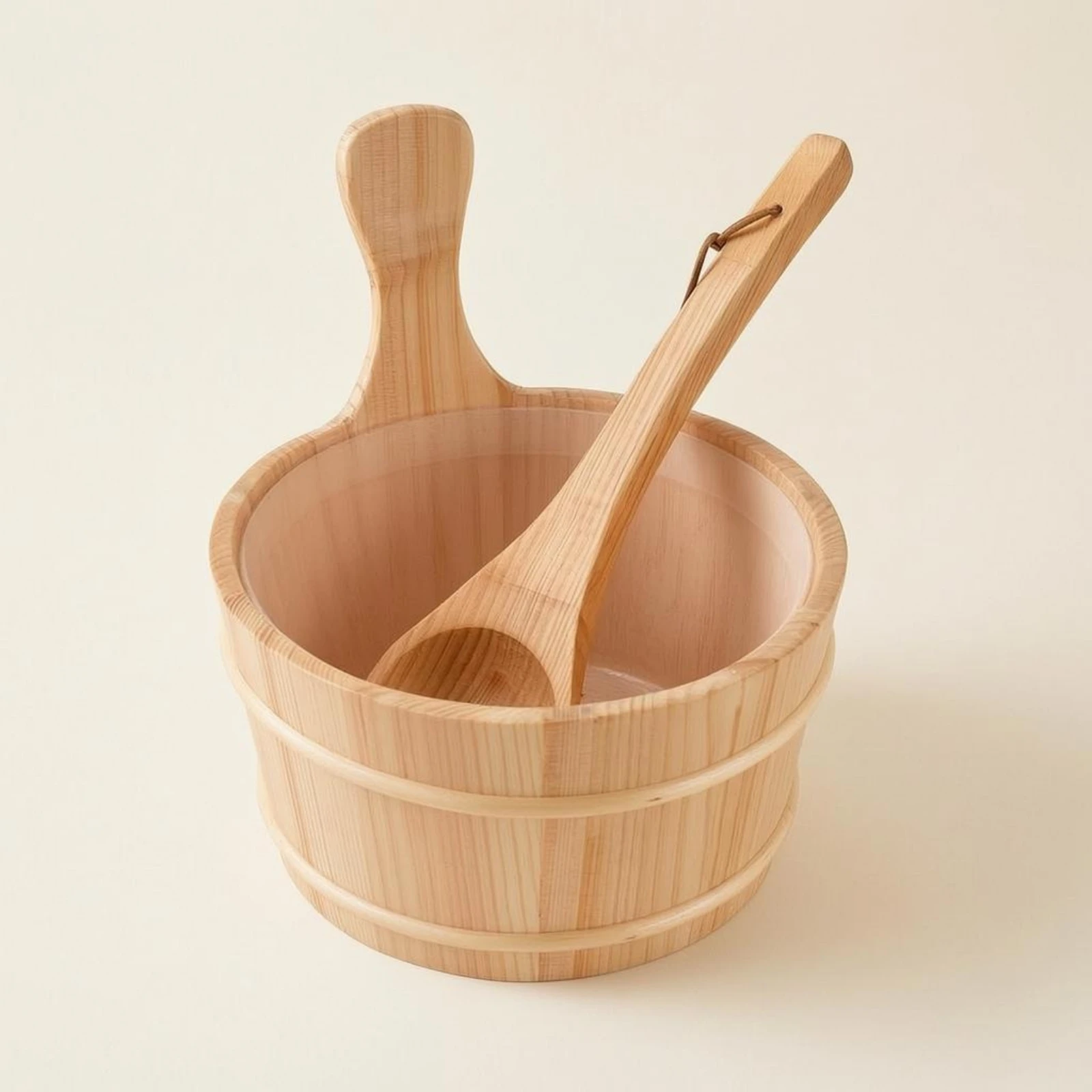 Sauna Water Pail Polished Polished Wooden Sauna Pail Wooden Ladle Set Reinforcing Hoops Easy to Clean