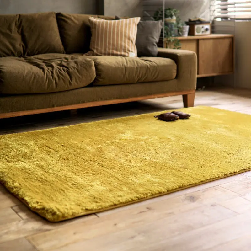 YJQ Japanese Style Simple Solid Color Silk Wool Full Bedroom, Living Room Carpet, Sofa Footrest, Bedside Machine Washable