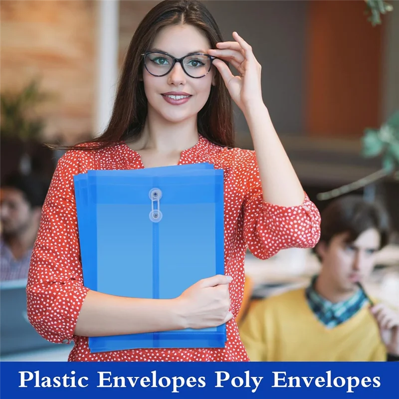 

CS-For Documents A4 Plastic Envelopes Folders With Snap Closure And String Tie For School Home A