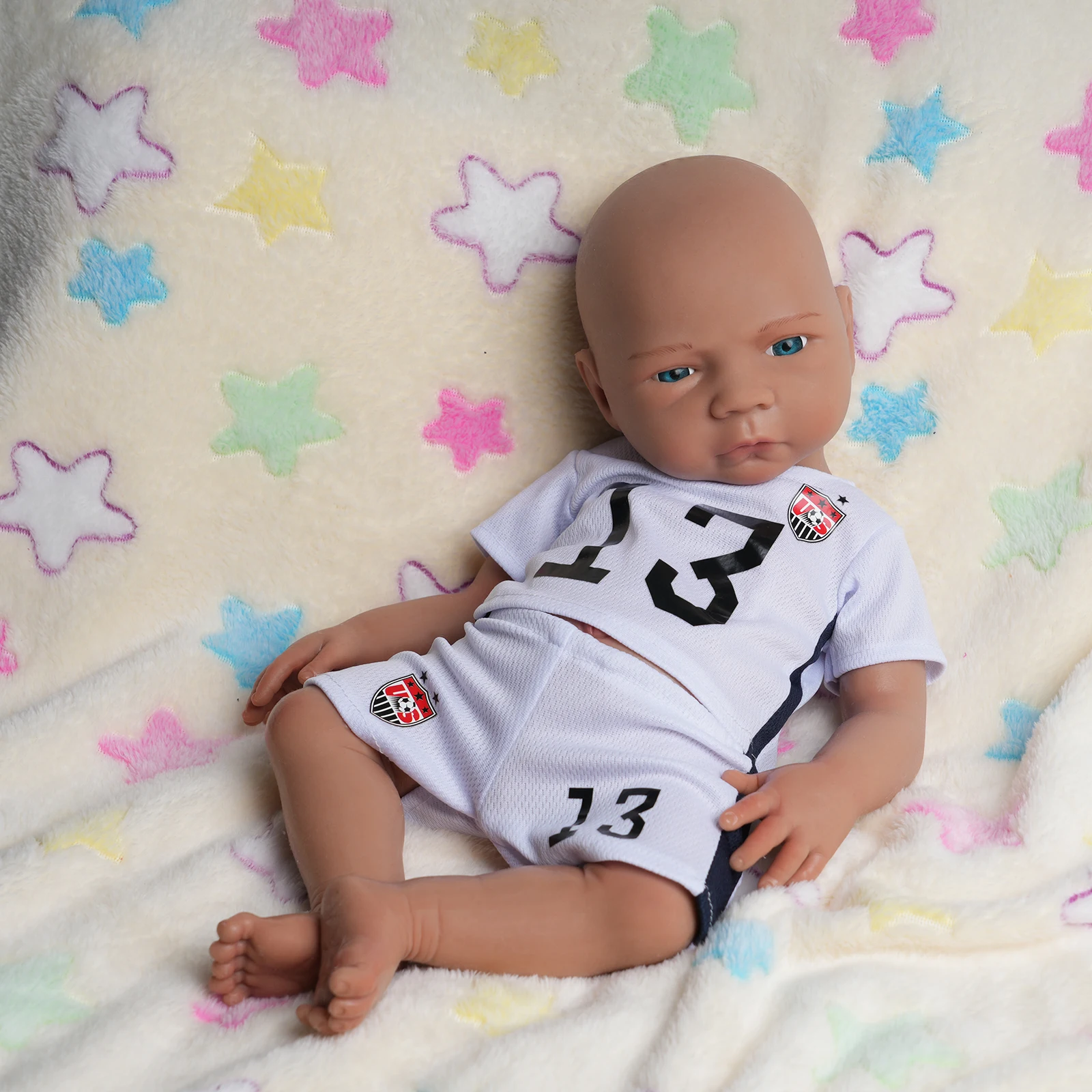 18 Inch Realistic Reborn Baby Doll Boy Full Body Silicone Brown Skin Weighted Lifelike Infant Doll