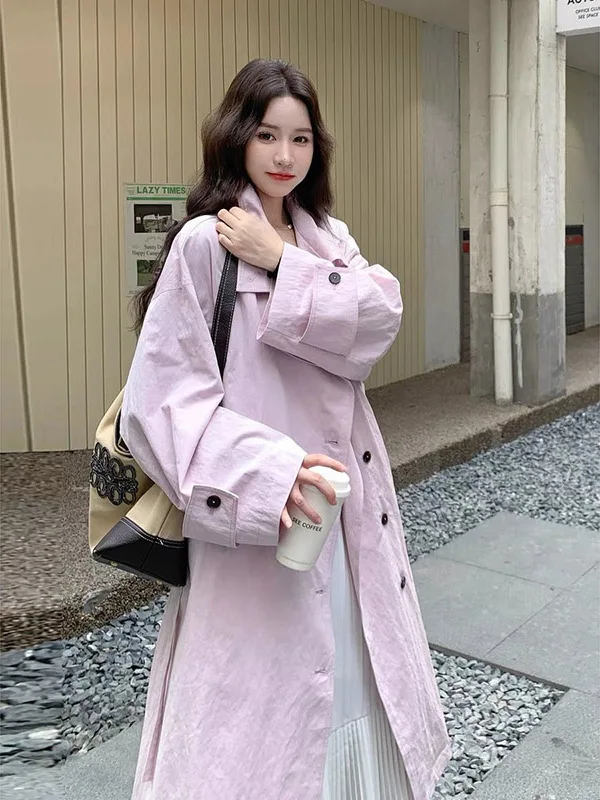 

Женское длинное пальто Sweet Sle Oversized 300 Pou, ветровка длиной до колена, верхняя одежда, корейский свободный крой, осеннее новое поступление