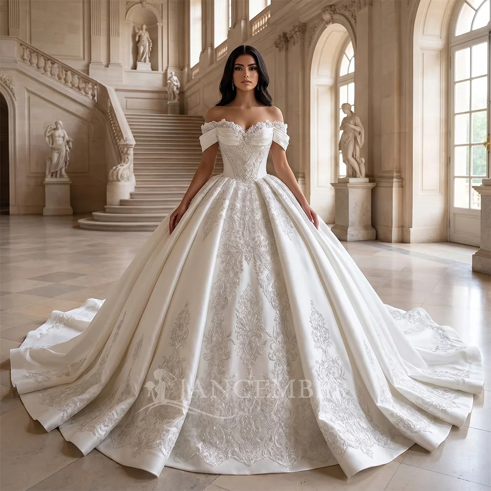 

Exquisite Wedding Dresses Ball Gown Bridal Gowns Court Train Satin Off The Shoulder Robes Vestidos De Novia Customized 2026