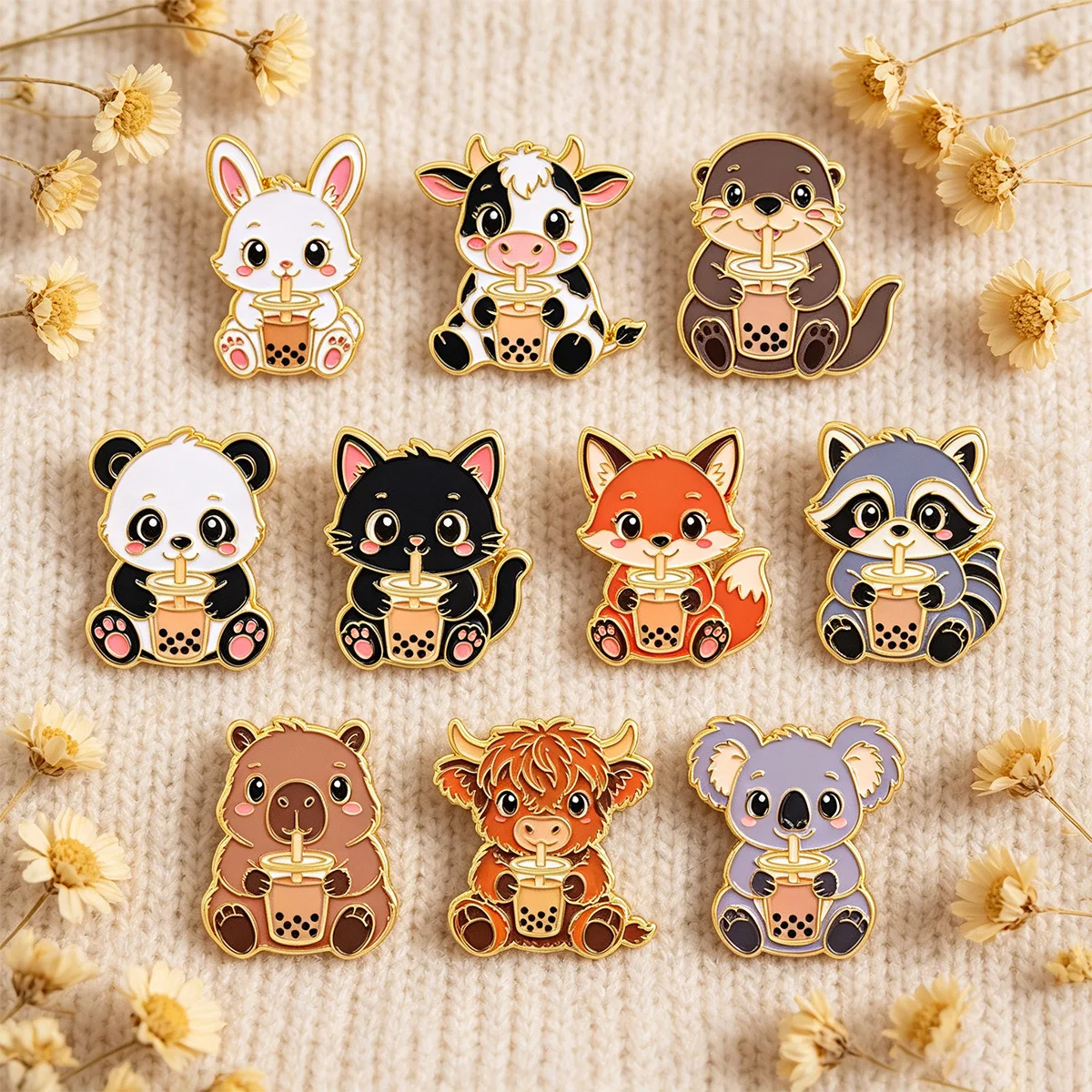 Cross border clothing backpack accessories alloy chest badge, animal milk tea series brooch badge pin accessories - view 4