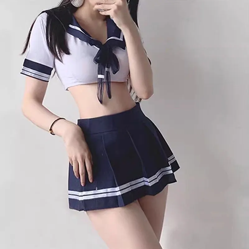 Plus Size Erotic Lingerie Woman Role Play Costume Girl JK Uniform Cosplay Set Hot Top 19 Crotchless Pleated Skirt Sexy Sleepwear - view 5