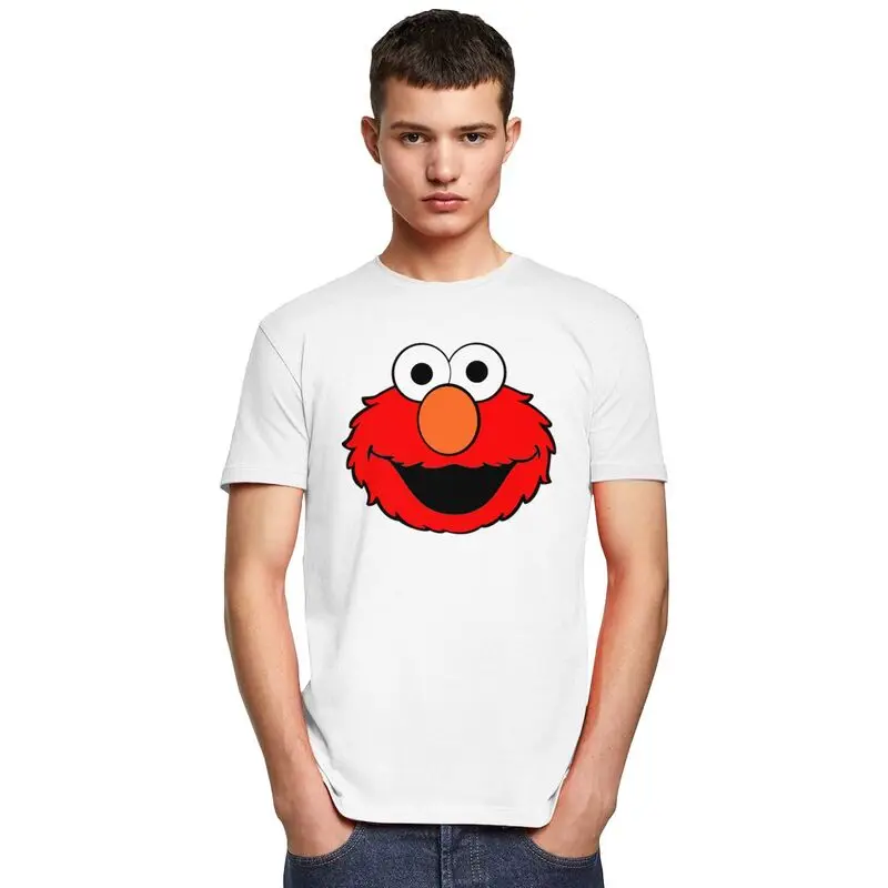 Sesame Street Cartoon Tshirt Men Short Sleeved Casual T Shirt Novelty Elmo T-shirts Slim Fit Soft Cotton Tees Clothing