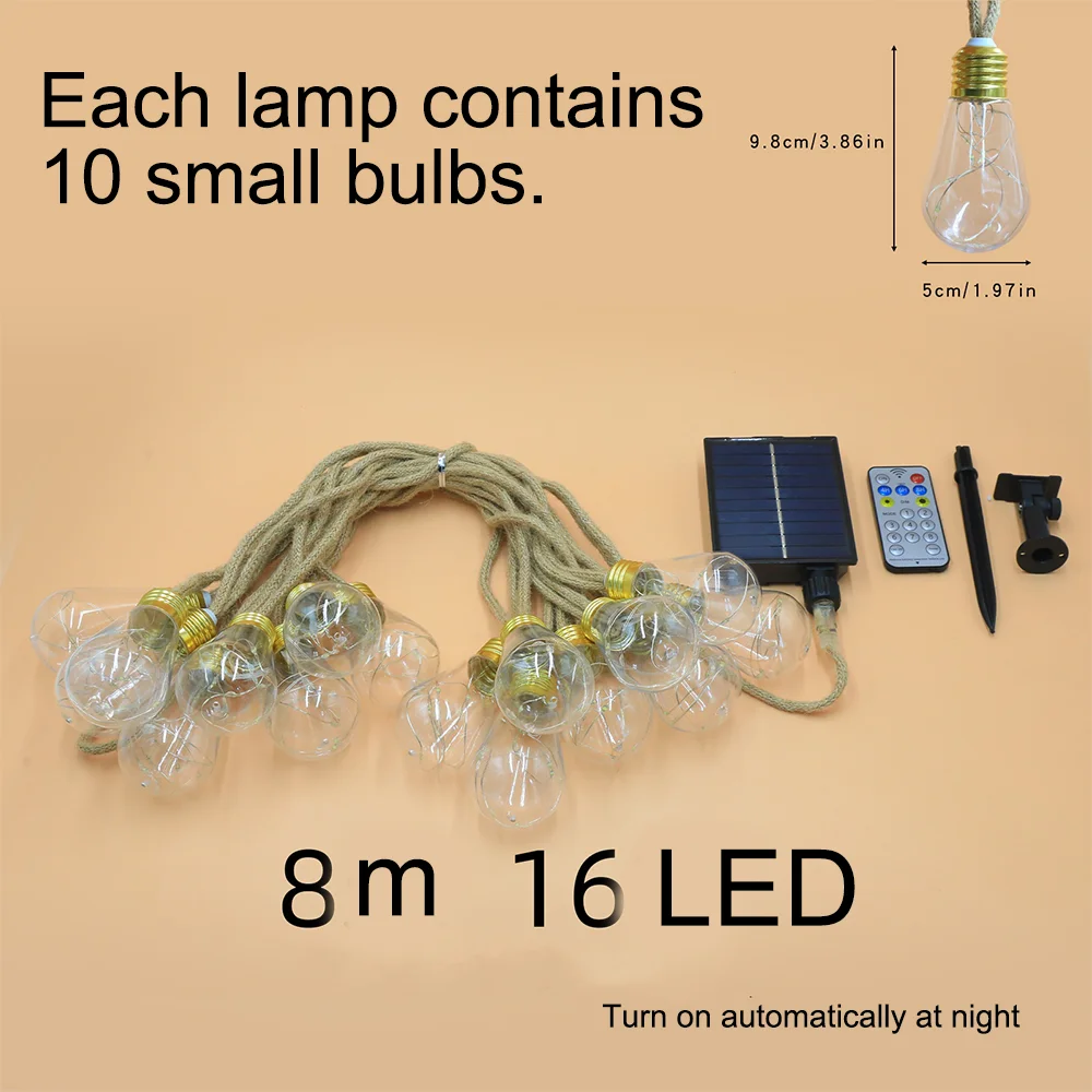 Dual Power Solar/USB String Lights 8M 160LEDs, 16 Bulbs IP65 Waterproof, 8 Modes Remote - WW/Multicolor