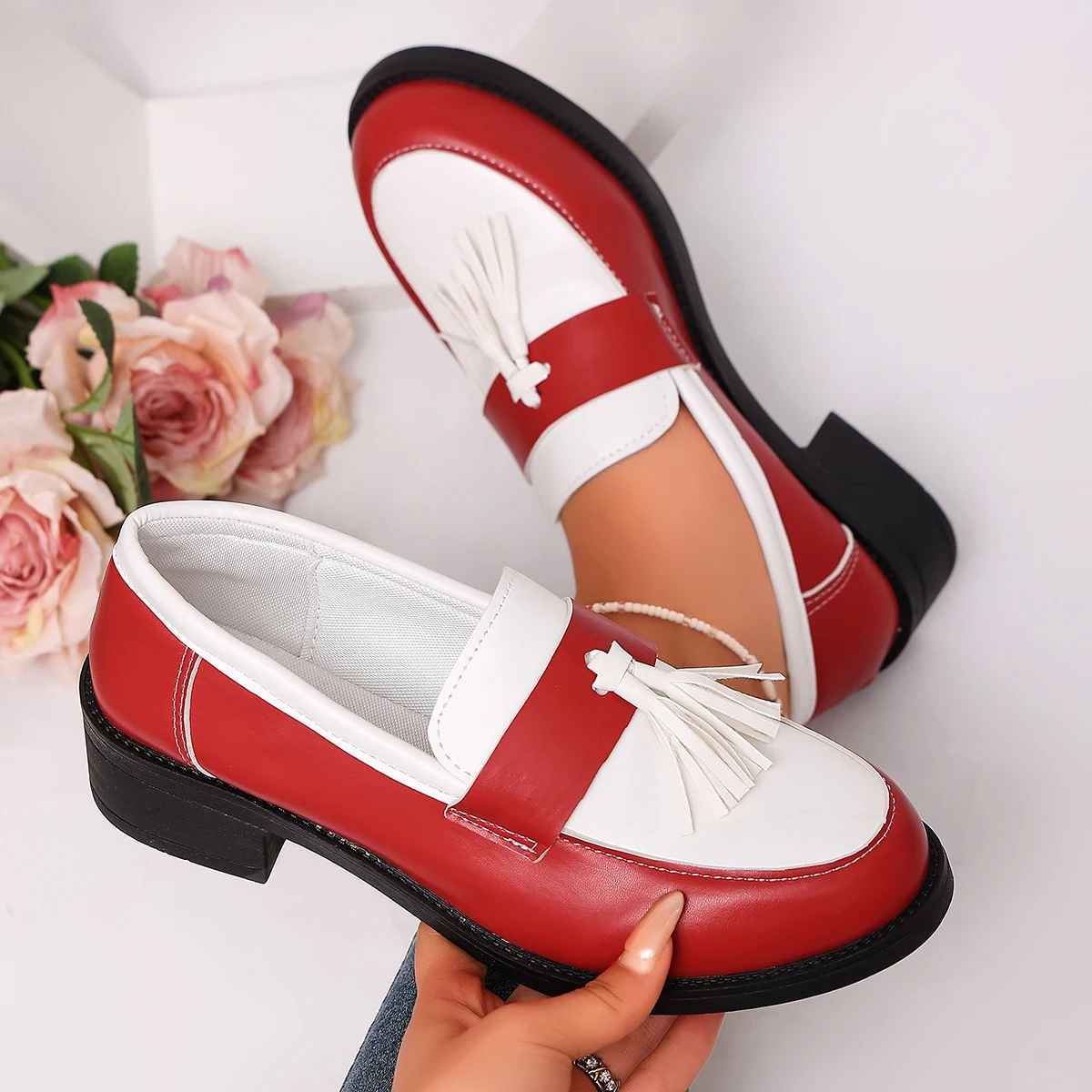 Women Sneakers 2026 New Tassels Slip on Loafers Solid Color Patent Leather Shoes Woman Comfort Soft Sole Platform Sneakers Women