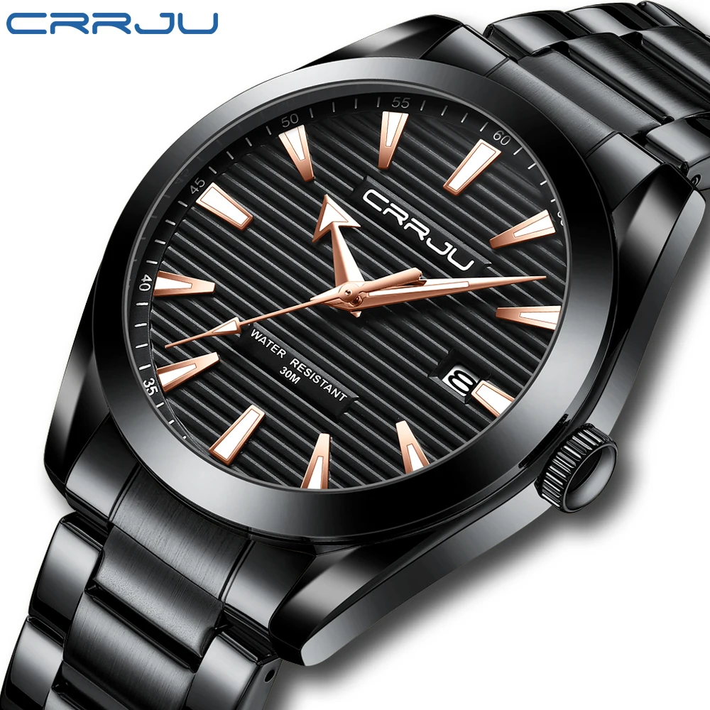 

CRRJU Fashion Mens Watches Top Brand Luxury Stainless Steel Quartz Casual Business Waterproof Luminous Relogio Masculino