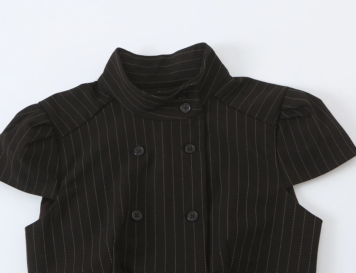 BSAY 2026 Neue Retro Preppy-Style Damen Bluse mit Stehkragen, Doppelreihig, Kurzarm, Schmal Geschnitten, Kariert und Gestreift, Arbeitsbluse – Detail 17