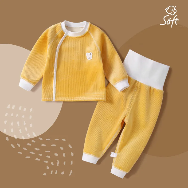 Baby Girl Clothes Set Velvet Soft Infant Boy Undewear Tops+High Waist Pant 2Pcs Suit Winter Warm Toddler Sleepwear Children A804