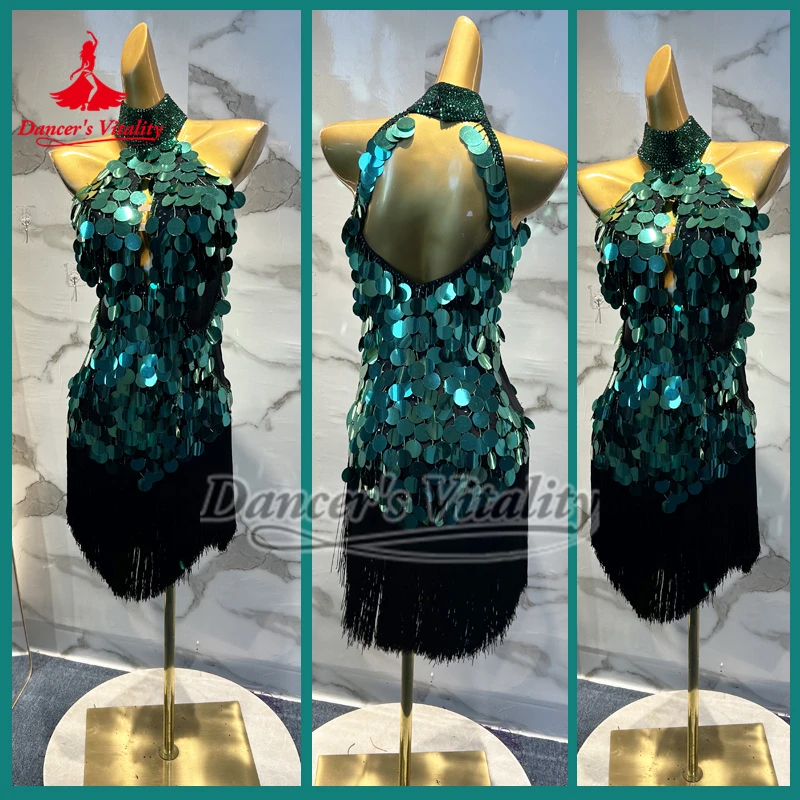 green salsa dress Green Vesa Latin Dress With Fringe