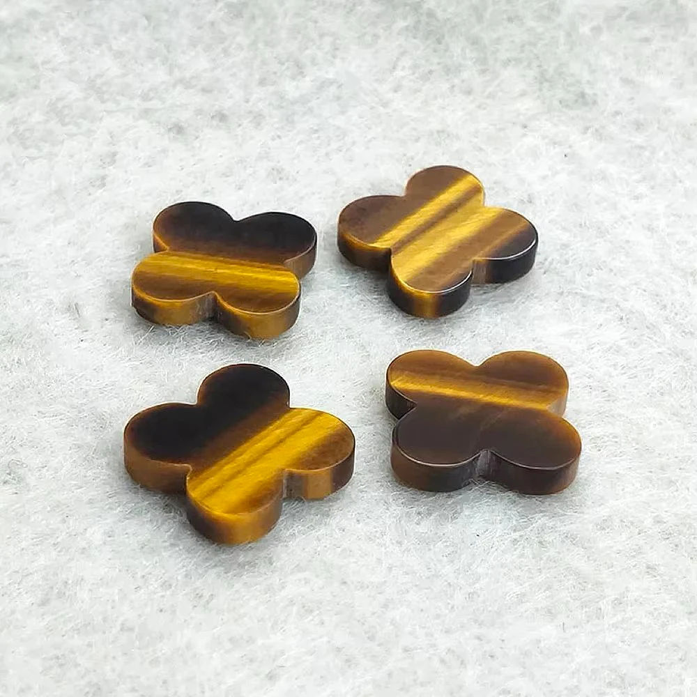 50/200pcs Yellow Tiger Eye Beads for Jewelry Making Four Leaf Clover Beads Yellow Stripe Gemstone