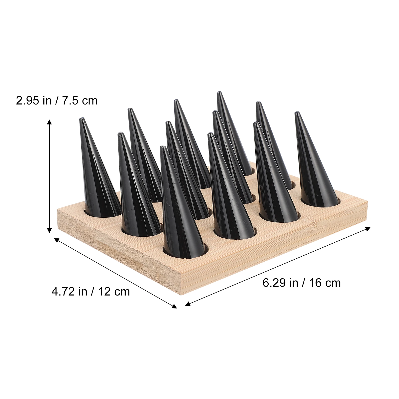 

1 set 12-cone Bamboo Holder Jewelry Display Stand Stable Placement Suitable for Ring Holder Various Ring Sizes Wooden