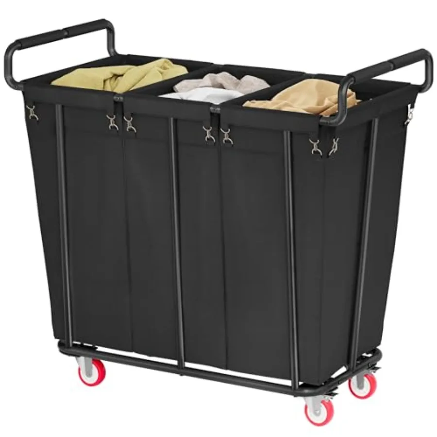 

Large laundry hamper with wheels 360L capacity featuring 3 separate bags and 360-degree rotating design ideal for organizing cl