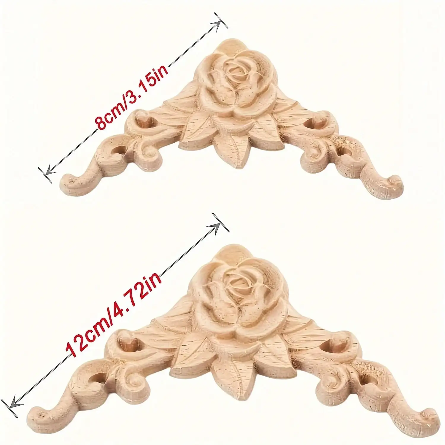 8pcs Wood Carved Appliques Onlays, Rose Corner Decals Unpainted Wooden Rosette Carvings For Door Cabinet