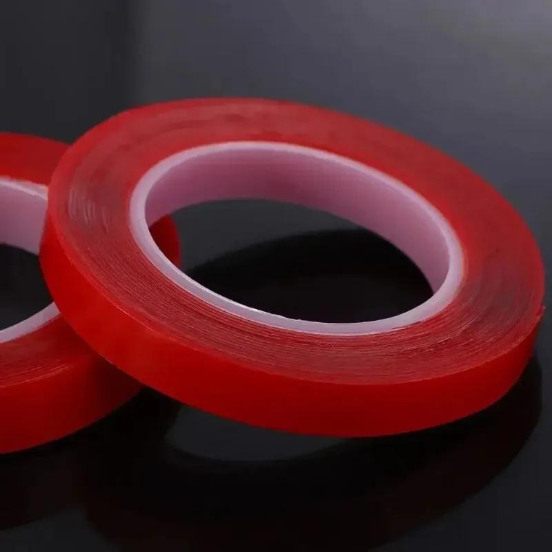 Ruban adhésif Double face en Film rouge PET, 3 rouleaux/mètres, largeur 6-50mm, ruban autocollant auto-adhésif fort, rubans collés fixes en acrylique transparent