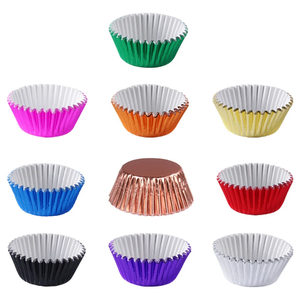 200 Pc/2 Paper Cup Aluminum Foil Muffin Baking Cups Metallic Cupcake Liners Wrapper for