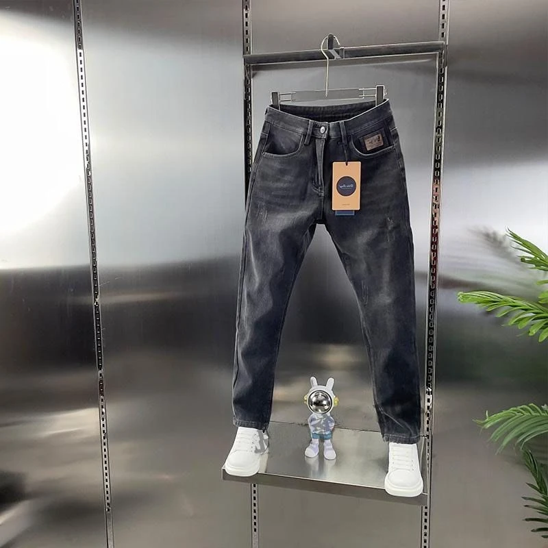 High-End Mens Spring Summer Denim Trousers 2026 Korean Fashion All-Match Slim Elastic Straight Leg Ankle Pants