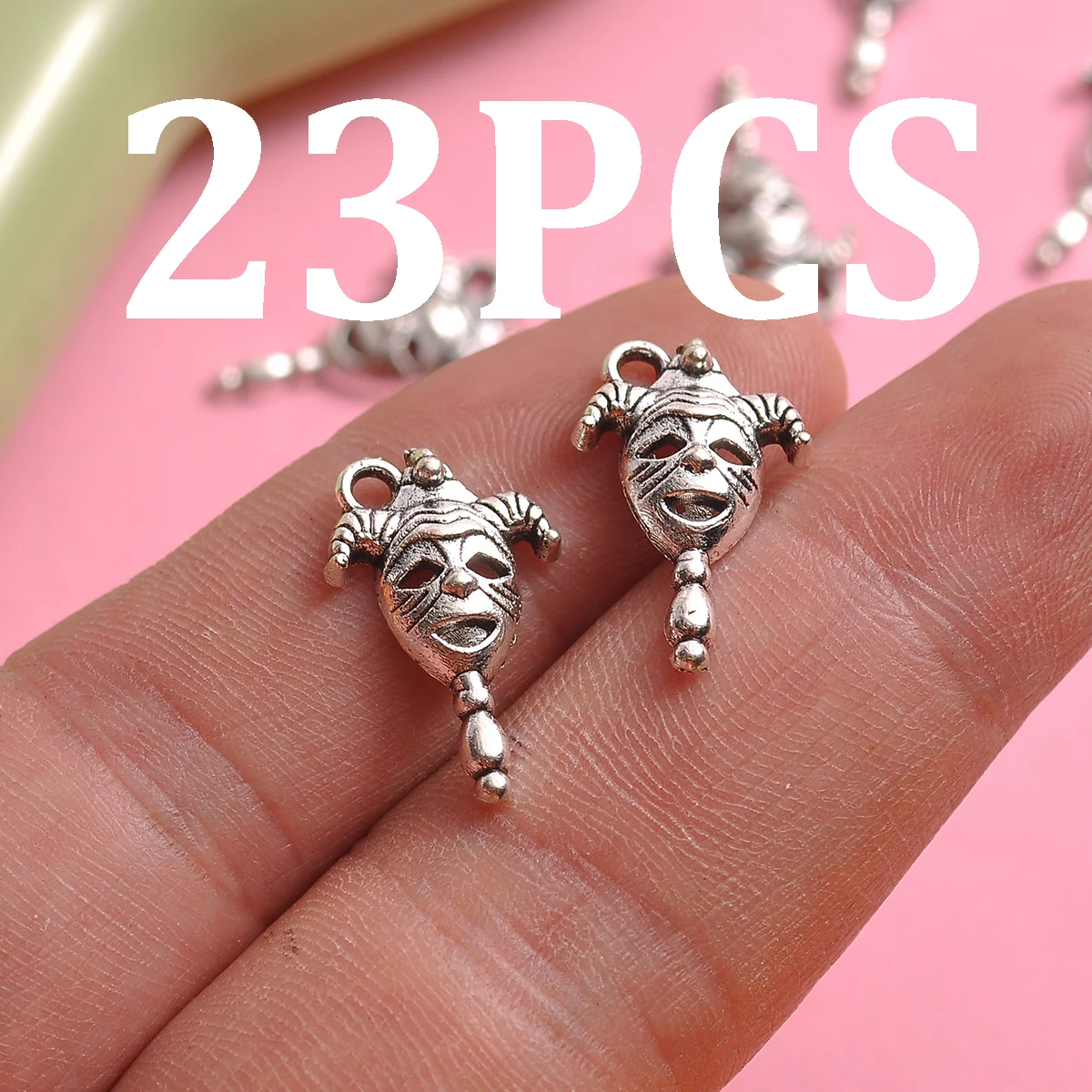 23 Pieces of Vintage Clown Mask-Shaped Charms, Clown Mask Pendants, Suitable for DIY Bracelets, Necklaces, Earrings, Unique Personalized Handmade Beaded Jewelry Accessories