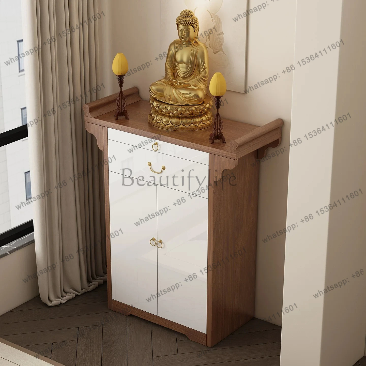 Chinese Style Solid Wood Buddha Altar Table Home Worship  Small God of Wealth Cabinet Wall-Mounted Integrated Buddha Cabinet