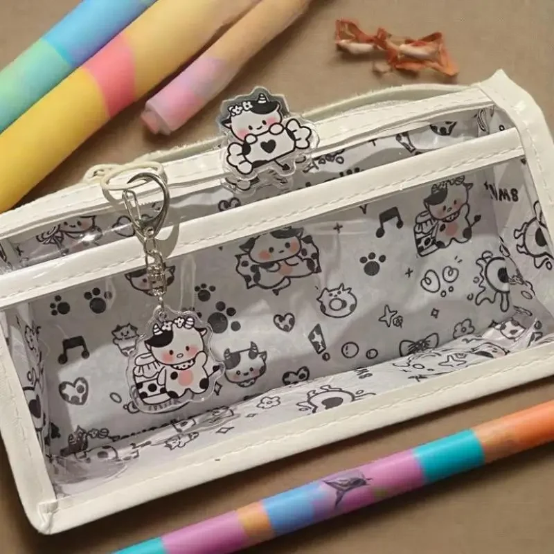 Cartoon Translucent Pencil Case Multi-layer Vertical Large-capacity Stationery Storage Bag School Supply Cosmetic Bag