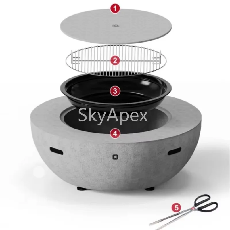 

42.5 Inches 108cm Large Metal Firepit Outdoor Fire Bowl SS304 BBQ Grill Multifunction Smokeless Round Table Garden Fire Pits