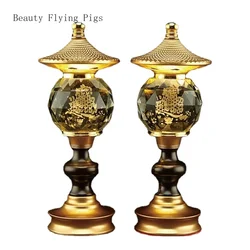 Chinese Classical Crystal Seven Color Lotus Candlestick, Lotus Candlestick Feng Shui 2PCS Single yellow light