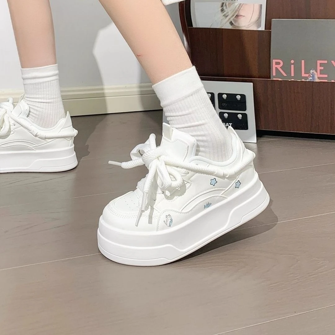 

Niche Style Starry White Sneakers Women 2025 Hot Sale Slimming Height Enhancing Casual Shoes with Non Slip Rubber Soles