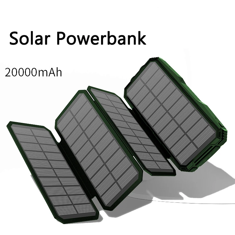 Solar Power Bank 20000mAh Dual USB Portable Solar Panel Powerbank for iPhone 16 15 Huawei Xiaomi Charging Station Spare Battery