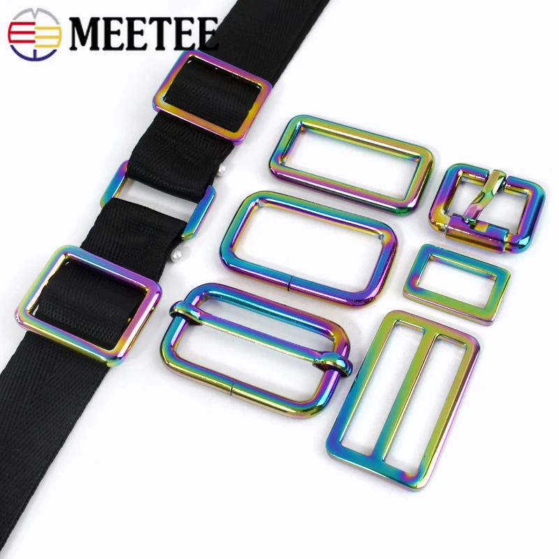 10Pcs 20/25/32/38mm Rainbow Metal Buckles for Bag Strap Adjust Tri-Glide D Ring Clasp Belt Webbing Hook DIY Hardware Accessories