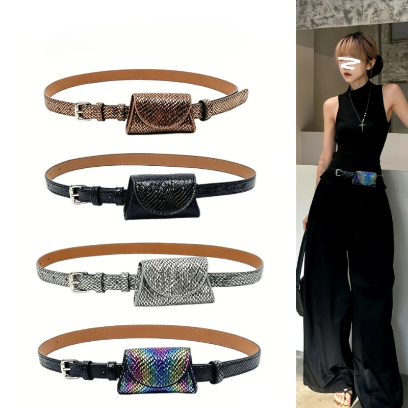 Ladies Fashion Fish Scale Pattern Belt Bag Detachable Mini Small Shoulder Bag Streetwear Casual Clothing Belt Waist Packs Trendy
