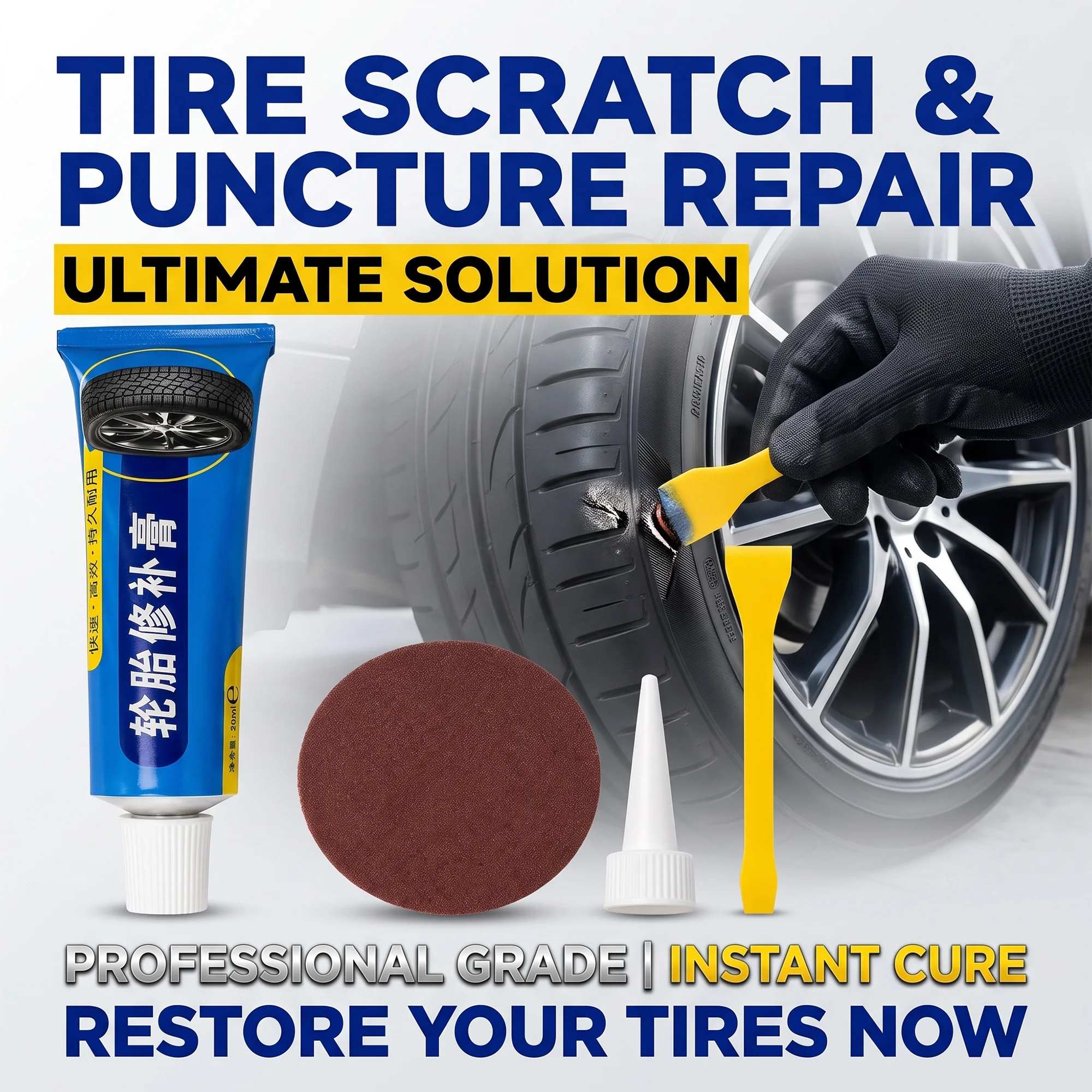 Car Tire Repair Glue Kit Waterproof Rubber Sealant Adhesive for Auto Motorcycle Bicycle Wheel Sidewall Scratch Puncture Fix