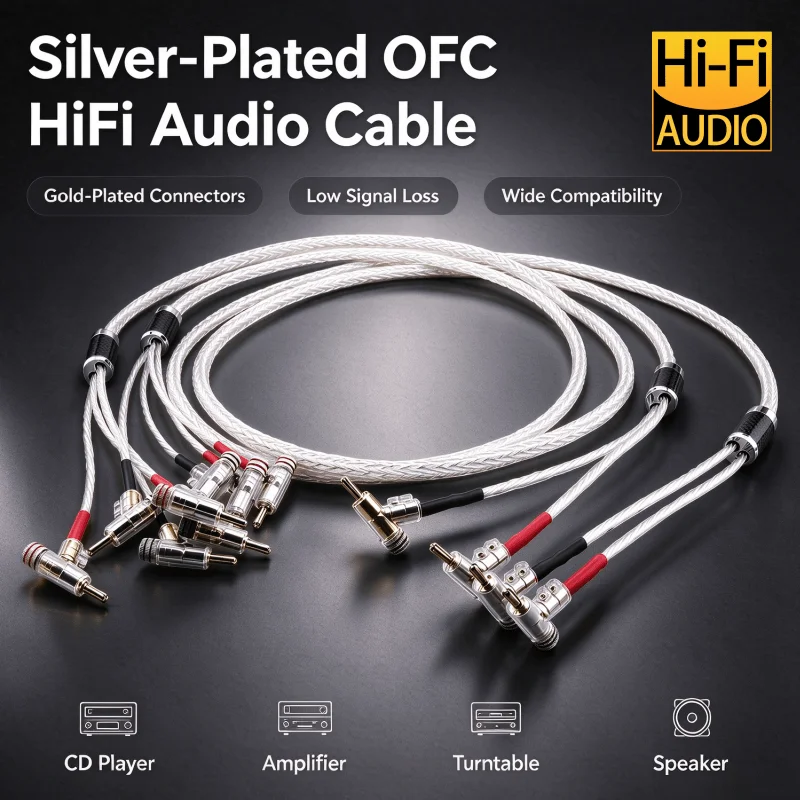 16 Core Silver Plated OCC Braided Speaker Cable Pair Y Spade Banana Plugs Speaker Wire for Amplifier Loudspeaker 0.3-3m