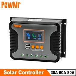 PowMr PWM 80A 60A 30A Solar Charge Controller 12V 24V 36V 48V Lead-Acid Lithium Battery Charger Max PV 100V Dual Control Mode